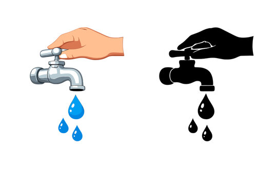 Hand turning off a dripping faucet, representing water conservation