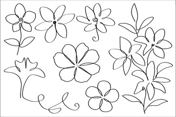 A hand drawn simple fancy flower, outline sketch vector illustration, contour isolated object on the white background 
