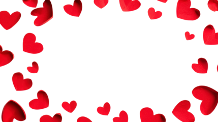 Red heart petals in frame on transparent background for valentine's day holiday concept design as love romantic sign symbol decoration element