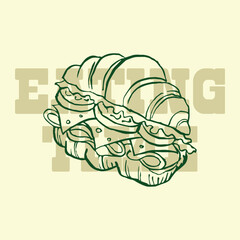 Sandwich eating time design print vector