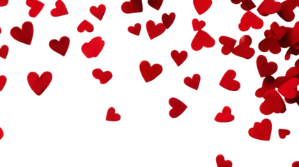 red hearts confetti falling symbol love concept happy valentines day design bright background abstract illustration celebration render