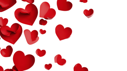 Red hearts floating freely and scattered embodying love, romance, affection and joy symbolizing celebration, valentine and positive emotions on background