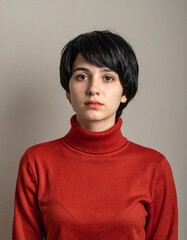Young woman in a red turtleneck