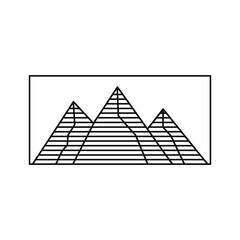 Vector illustration of a mountain range with horizontal lines on a white background