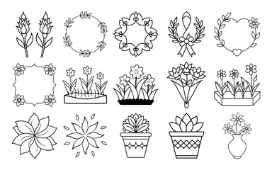 Halloween and Spooky Icon Set for Coloring Page, Scary Monsters Line Art Illustration for Autumn Holiday Activity Book