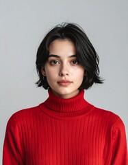 Young woman in red turtleneck