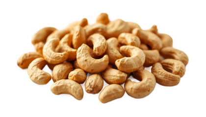 A pile of cashew nuts against a black background