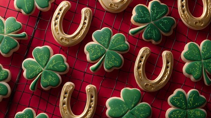 Lucky charms vibrant st patrick s day cookies on a red textured background