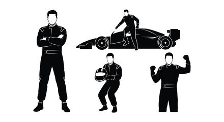 Silhouette depictions of race car drivers and a formula one vehicle © nurjahan