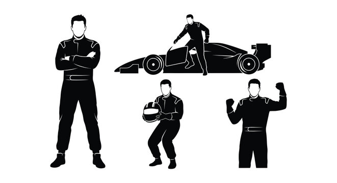 Silhouette depictions of race car drivers and a formula one vehicle