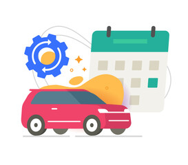 Car maintenance technical servicing calendar date time icon vector modern graphic illustration, annual automotive auto repair care inspection schedule task planning concept, vehicle checkup reminder