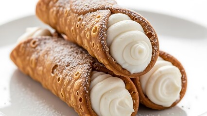 Delicious homemade baked pastry snacks including fresh chocolate and cream cookies with tasty brown cinnamon rolls isolated on a white background for a sweet bakery breakfast meal