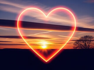 Beautiful heart shaped sunset over the landscape