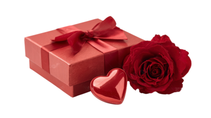 Attractive scarlet present featuring gentle stripe and adoring heart paired with enchanting rose conveying genuine affection for heartwarming celebrations