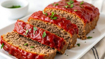 Gourmet dinner plate featuring a grilled beef steak and roasted pork meal served with a fresh tomato salad and a side piece of cake plus a slice of bread with strawberry jam