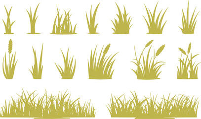 Set of green grass silhouette vector icons, meadow plants elements, field lawn tufts for landscape design © Majnur