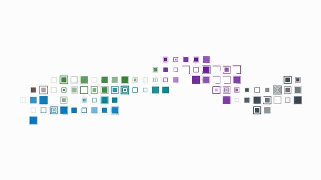 Gambia map animation. Shape of the country with pulsating colored dots. Large size square blocks. Digital style Gambia map on white background. Vibrant video.