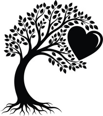 A beautiful silhouette of a vibrant tree with a heart deeply rooted in its loving branches
