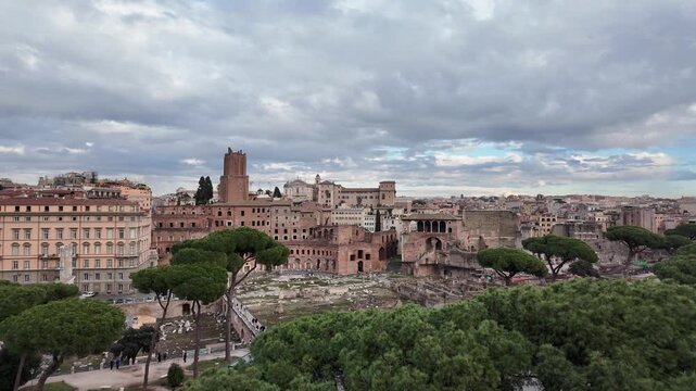 Panoramic view of the Roman Forum in Rome, Italy