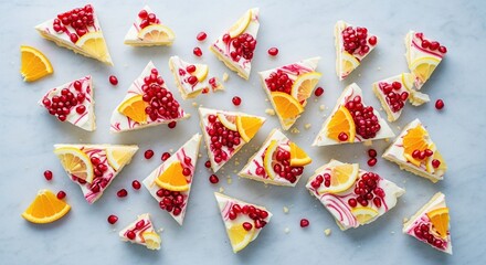 Delicious and Refreshing Yogurt Bark with Pomegranate and Orange Slices.
