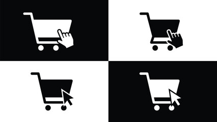 Shopping cart click and add to cart icon set for ecommerce online store user interaction UI symbols isolated on black and white backgrounds © Creatives Art