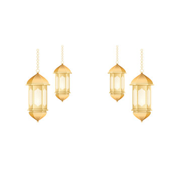 Golden Islamic Hanging Lanterns Set for Ramadan Decoration