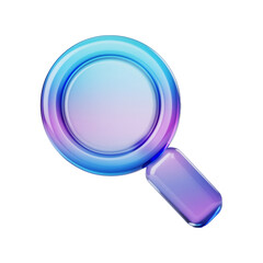 3D Rendered Glossy Magnifying Glass Icon on Transparent Background, Blue and Purple Gradient Search Symbol