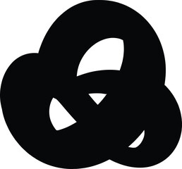 Black trefoil knot vector silhouette showcasing a symmetrical closed-loop structure from mathematical knot theory.