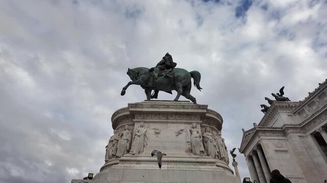 Tilt of monument to king Victor Immanuel II at Altare della Patria (Altar of Fatherland) National Monument to Victor Emmanuel II the first king of a unified Italy located in Rome.