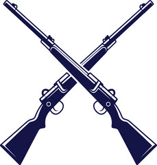 Dark blue vector graphic of crossed rifles forming a stylized military emblem symbolizing defense, readiness, and armed forces identity.