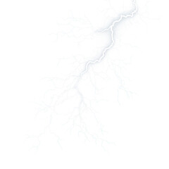 White Electric Lightning Crack With Branches Isolated on Black Background