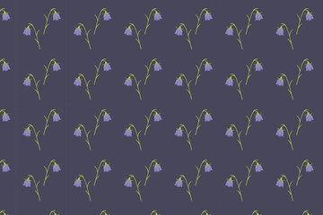 Simple spring bluebell flowers seamless pattern, swatch available in swatches panel, with delicate purple bell blossoms and green stems on dark background