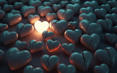 Fototapeta premium Glowing Heart with Broken Hearts 