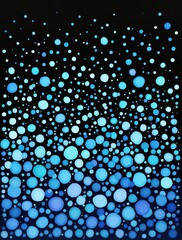 Abstract art piece featuring a pattern of blue circles against a deep black background. The circles vary in size and shade, creating a sense of depth and movement, resembling bubbles or a night sky.