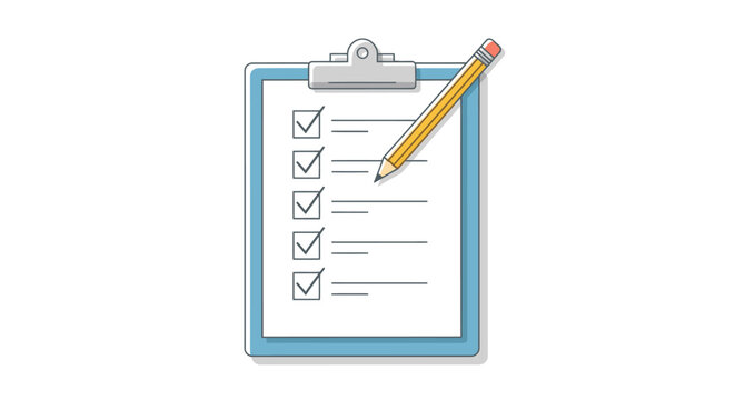 Illustration of a checklist on a clipboard with a pencil on a white background