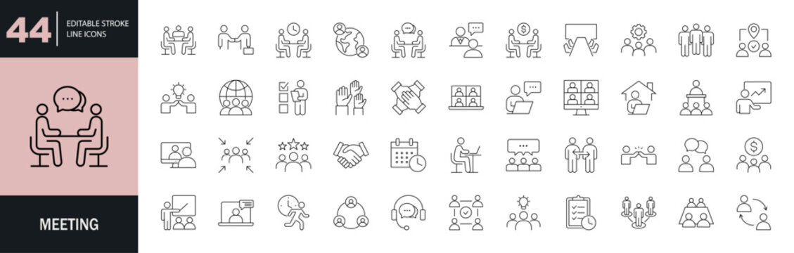 Meeting icon set. Editable line icons. Vector illustration. 