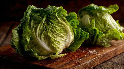 Lettuce photographed on scratched butcher block, kitchen prep storytelling