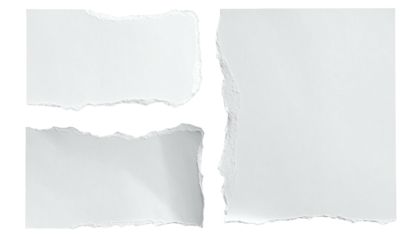 Close-up of three pieces of white torn paper against a black background
