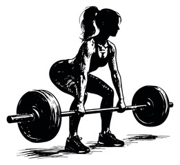 Obraz premium Silhouette sketch illustration of a woman depicting a deadlift for fitness training