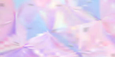 Close-up of ethereal pastel neon pink, purple, lavender, mint holographic metallic foil background. Abstract modern curved blurred surreal futuristic disco, rave, techno, festive dreamlike backdrop