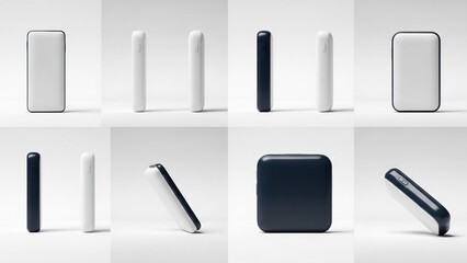 Vector illustration of a professional office equipment set featuring blank metal buttons and 3d computer icons for business technology concepts on a black internet keyboard