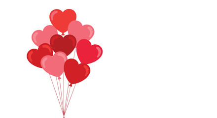 Romantic cluster of various heart-shaped balloons in beautiful shades of red and pink perfect for celebrations of love.