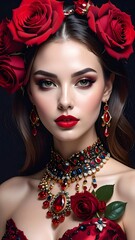 Naklejka premium Woman with roses and jewels