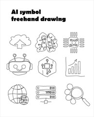 Set of Hand Drawn Artificial Intelligence and Technology Doodle Icons