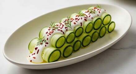 Healthy Cucumber Rolls with Creamy Yogurt Dip and Herbs.