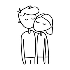 Cute love couple. Outline doodle design element. Family mom and dad together relation. Minimal line vector art