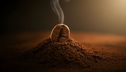A clock emerging from a mound of brown soil with smoke rising into the air.