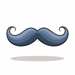 Moustache Illustration Dark Blue with Cartoon Styling Curled End, Facial Hair Graphic