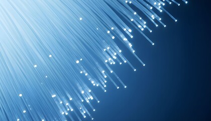 Fiber optic cables transmitting data with light pulses through a blue gradient background