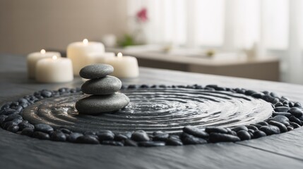 Stacked stones on textured surface